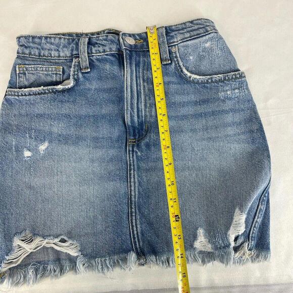 Distressed Blue Denim Mini Skirt - Trendy Fashion Staple - Size 26 - Picture 3 of 9